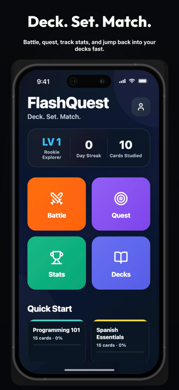 FlashQuest home screen